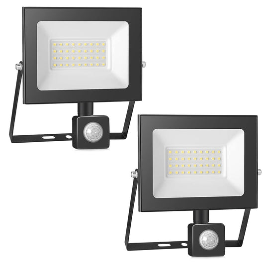 Outdoor Security Lights Motion Sensor: 2 Pack 30W LED PIR Floodlight IP65 Waterproof
